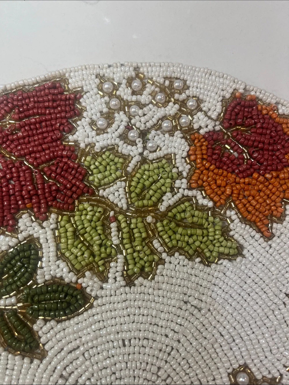 Tahari FALL LEAVES Beaded Placemat Charger 14” Multicolor Fall Thanksgiving NEW